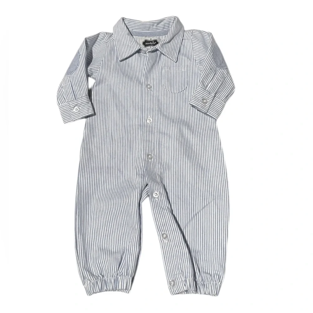 NWOT‎ Baby Nautical Blue & white stripe long sleeve pant romper size 3 month
